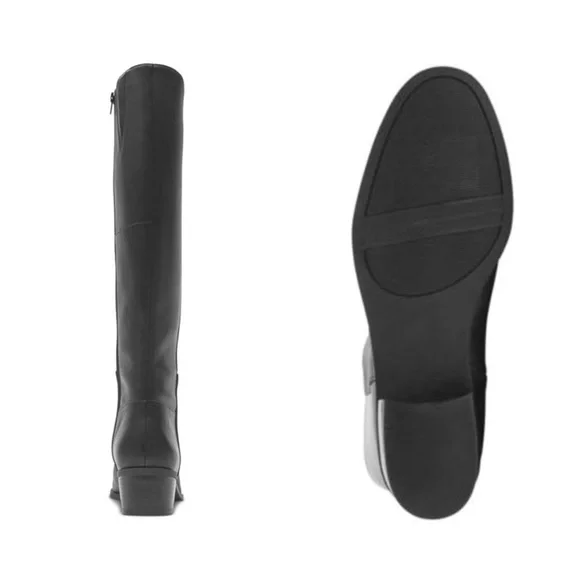 NWOB Rockport Black Leather Evalyn Tall Knee Almond Block Heel Riding Boots 8M - Picture 3 of 16